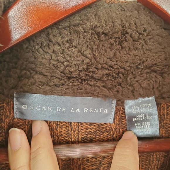 Oscar De La Renta Men's Large Cable Knit Sherpa 1/4 Zip Pullover Sweater - Picture 5 of 10